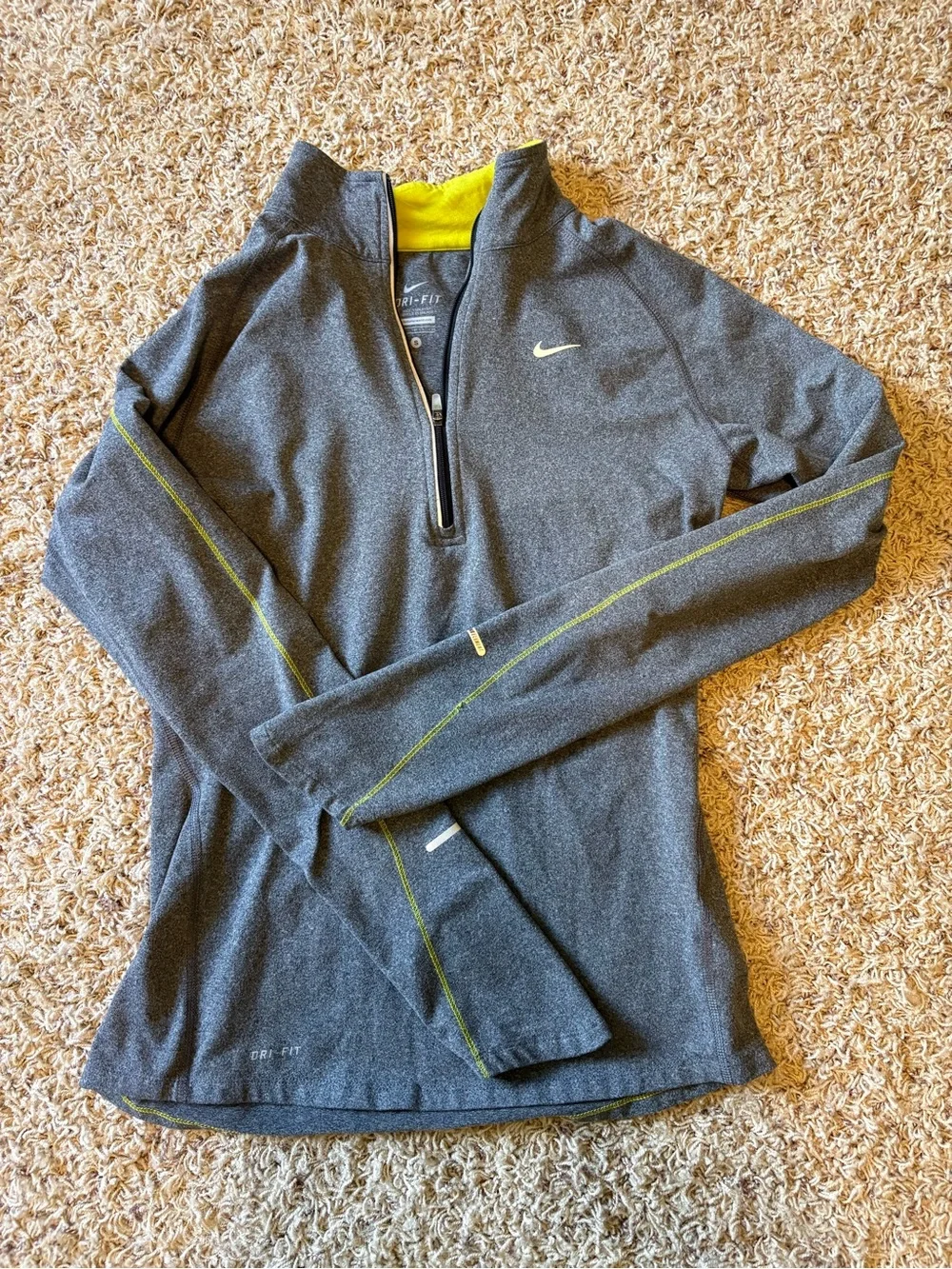 Nike Women’s Charcoal Gray Quarter-Zip Pullover with Yellow Accents